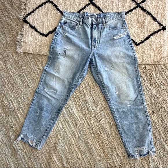 KanCan Light Blue Cropped Distressed Acid Wash Boyfriend Jeans - Picture 2 of 9